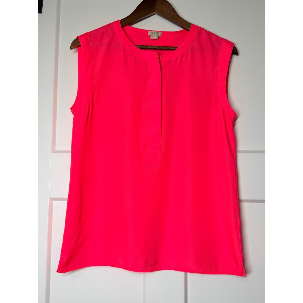 J.Crew Sleeveless Blouse Women 6 Neon Pink Excellent Hidden Button Placket